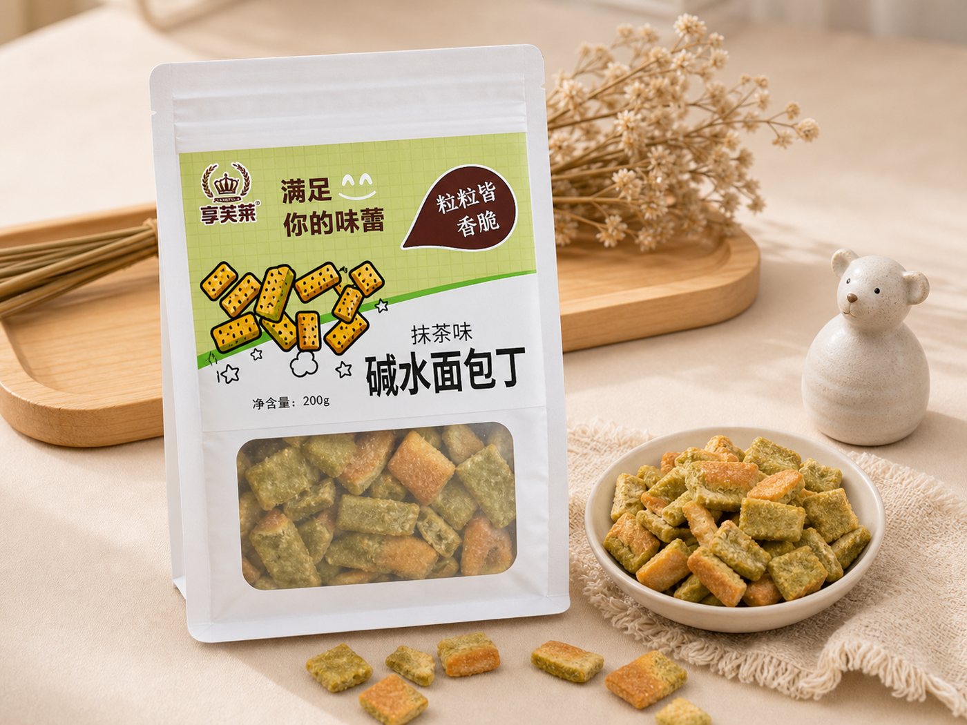 Matcha pretzel bread cubes